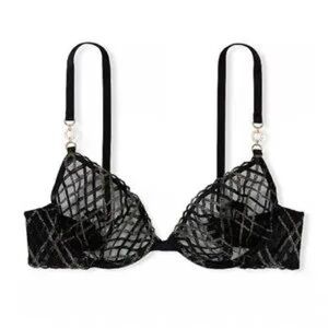 Victoria’s Secret VERY SEXY Shimmer Embroidery Low-Cut Demi Bra Black Gold 32D